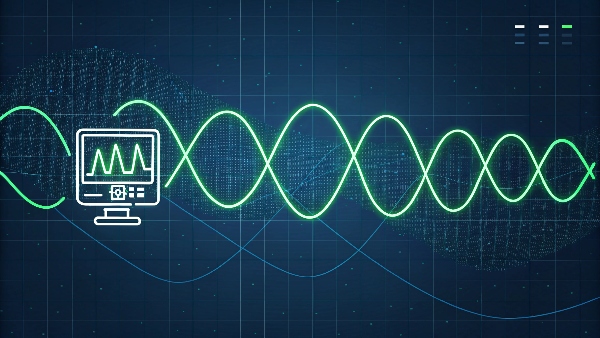 A clean, stable sine wave representing uninterrupted power flowing to a computer