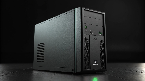 A computer screen going black as a UPS unit's power light turns off