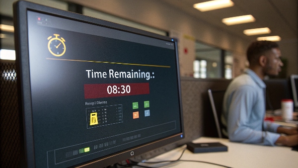A computer screen showing a countdown timer for UPS battery life during a simulated outage