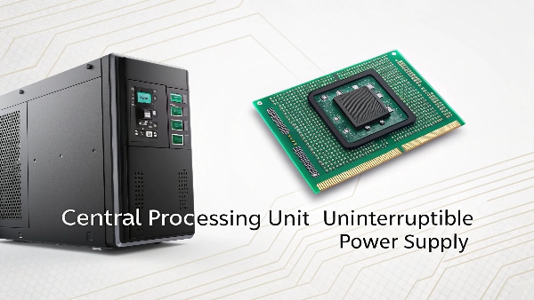 An image showing a CPU chip on one side and a UPS unit on the other, with their full names written below them