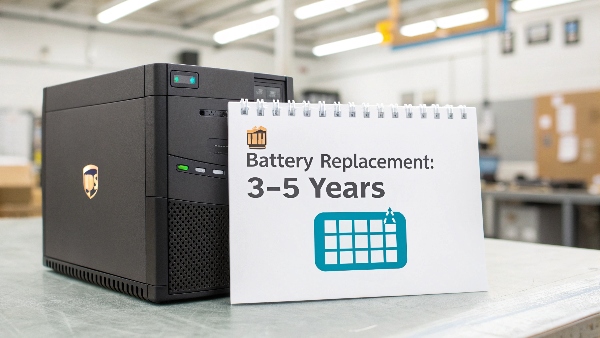 An APC UPS unit with a calendar icon showing a 3-5 year battery replacement cycle
