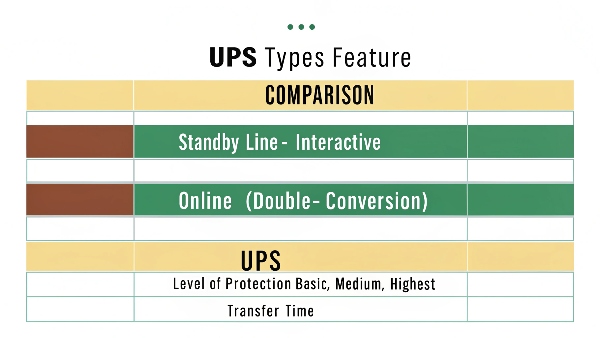 Comparison chart showing features of Standby, Line-Interactive, and Online UPS types