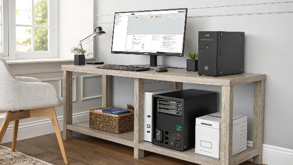 Desktop UPS protecting computer