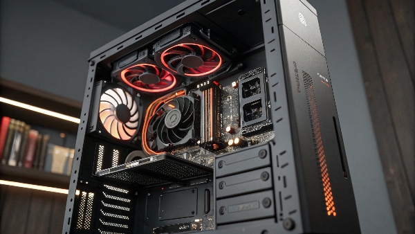 Internal view of a gaming PC with the Power Supply Unit (PSU) highlighted