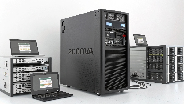 Several computers, a server, and networking gear all connected to a large 2000VA UPS