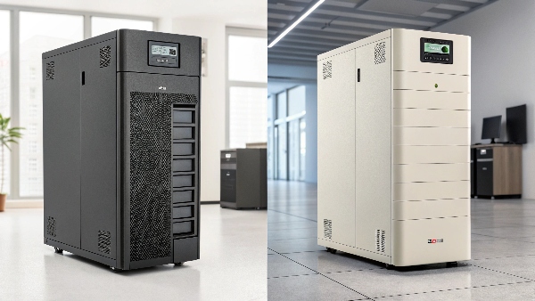 Side-by-side comparison: a sleek commercial UPS vs. a rugged industrial UPS