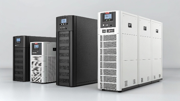 Various sizes of UPS units displayed side-by-side