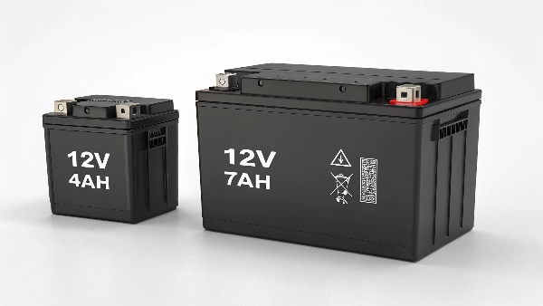 A 12V 7Ah battery sitting next to a smaller 12V 4Ah battery, showing the size difference