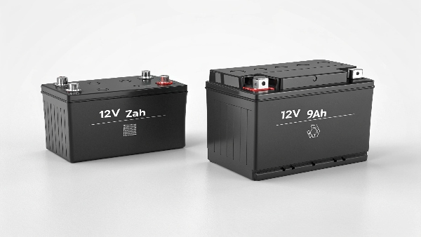 A 9Ah 12V battery next to a 7Ah 12V battery, highlighting their similar voltage but different capacity