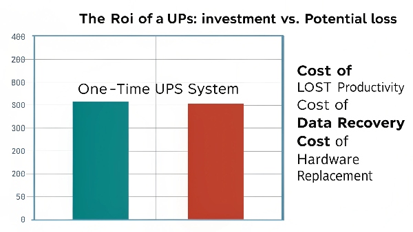 A chart comparing the one-time cost of a UPS system against the recurring potential costs of downtime and data loss