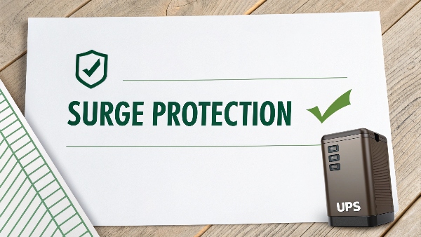 A clear checkmark next to 'Surge Protection' on a feature list for a UPS unit