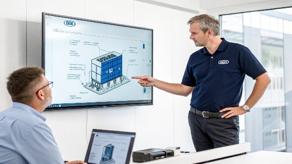 A custom-designed lithium-ion UPS solution being presented to a client
