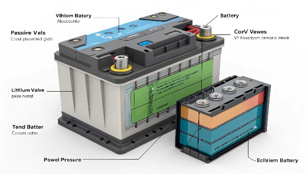 A cutaway diagram showing the internal components of a VRLA battery next to a lithium battery with its BMS