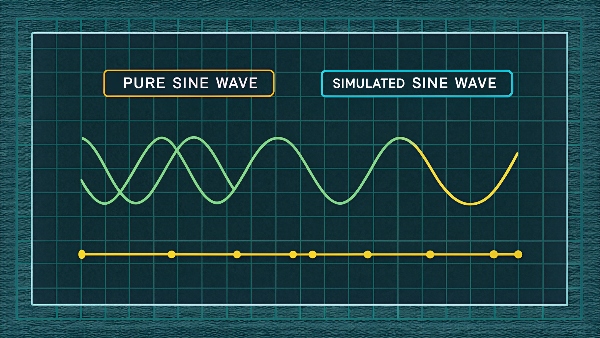 A graph comparing a smooth Pure Sine Wave with a blocky Simulated Sine Wave
