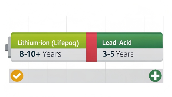 A graph comparing the lifespan of a lithium-ion battery (8-10 years) versus a lead-acid battery (3-5 years)