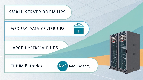 A graph or visual showing a wide cost range, with labels indicating factors like 'Small Server Room UPS', 'Medium Data Center UPS', 'Large Hyperscale UPS', and influencing factors like 'Lithium Batteries', 'N+1 Redundancy'