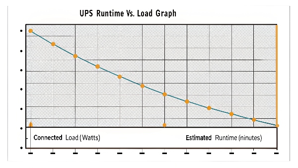 A graph showing UPS runtime decreasing as the connected load increases