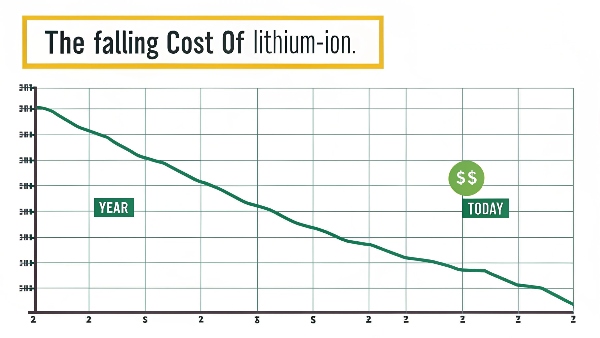 A line graph showing the decreasing cost of lithium-ion batteries from 2010 to today