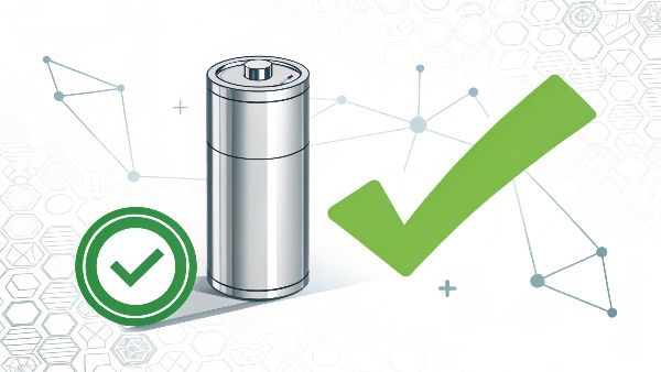 A lithium-ion battery cell with a green checkmark next to a UPS icon