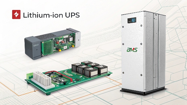 A lithium-ion UPS with a prominent price tag and a complex circuit board diagram representing the BMS