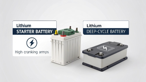A side-by-side comparison of a specialized lithium car starter battery and a standard deep-cycle lithium battery