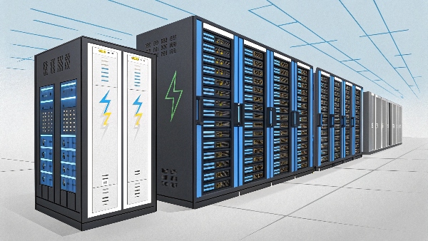 A stylized, abstract representation of Google's custom server racks, emphasizing density and efficiency.