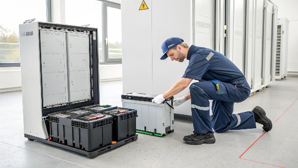 A technician easily swapping an old lead-acid battery for a new LiFePO4 drop-in replacement