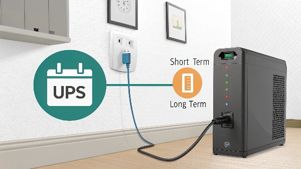 A UPS unit with its power cord being unplugged from a wall outlet, with a calendar icon indicating 