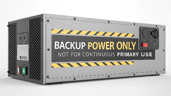 A UPS with a 'Backup Only' warning sticker, separate from a device designed for continuous power