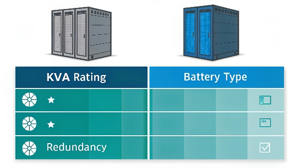 A visual scale or graph illustrating cost factors: lower end showing a small rack UPS, higher end showing large modular UPS units, with labels for kVA rating, battery type, and redundancy influencing the price.