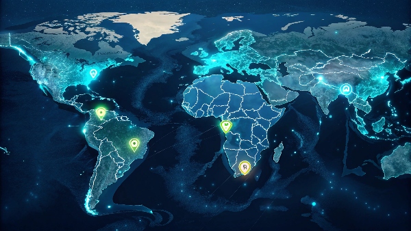A world map with pins in various countries, showing the global manufacturing and deployment of lithium-ion technology