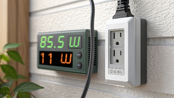 An energy meter showing a very low wattage reading for a plugged-in UPS that is in standby mode