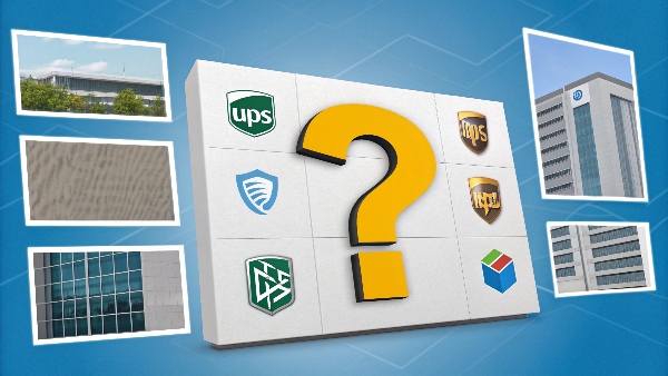 An image showing a collage of generic UPS brand logos with a large question mark in the center