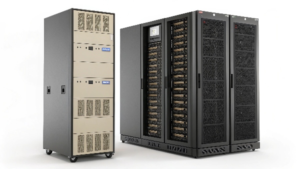 An image showing a slim, lightweight Smart-UPS Ultra in a server rack, contrasted with a much larger, bulkier lead-acid unit of the same power