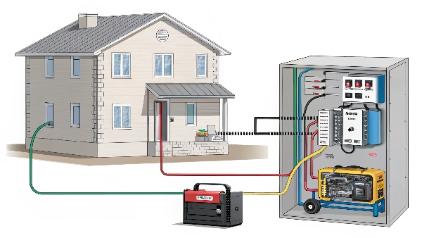 Diagram of a home electrical panel with a transfer switch connected to a portable generator