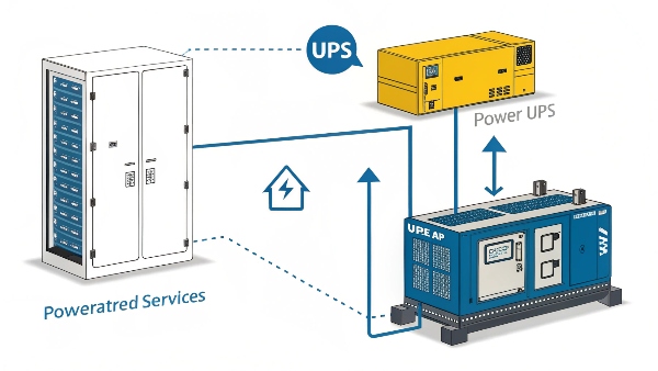 Diagram showing a generator connected to a UPS, which then powers IT equipment