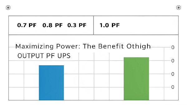 Graph showing how a higher output power factor UPS (e.g., 1.0 PF) delivers more Watts compared to a lower PF UPS of the same VA rating