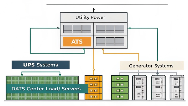 Illustration of a data center's tiered power infrastructure: Utility > UPS > Generator