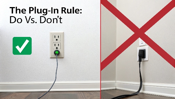 Image of a UPS plugged into a wall with a green 
