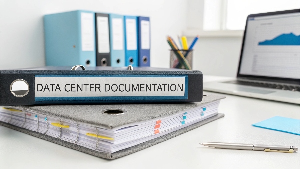 Image of a well-organized binder labeled 'Data Center Documentation' or a computer screen showing DCIM software.