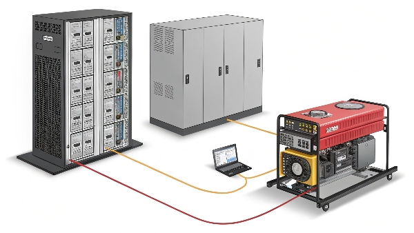 Image showing a UPS and a generator connected in a series to power critical equipment, symbolizing teamwork