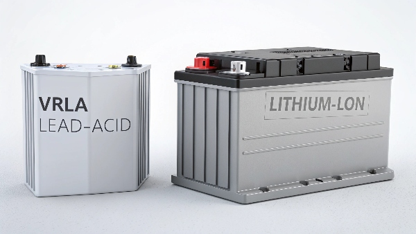Side-by-side comparison: a heavy, bulky lead-acid battery vs. a compact, lightweight lithium-ion battery pack of the same capacity