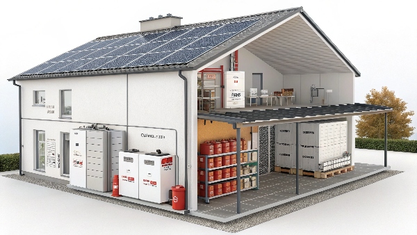 LiFePO4 battery bank connected to solar panels and inverter