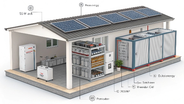 LiFePO4 battery bank in solar power installation