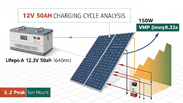 Solar panel charging a lithium battery with measurement readings