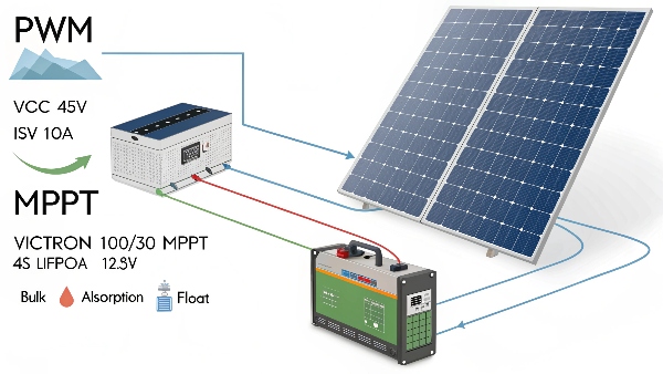 Solar panel charging lithium battery through charge controller