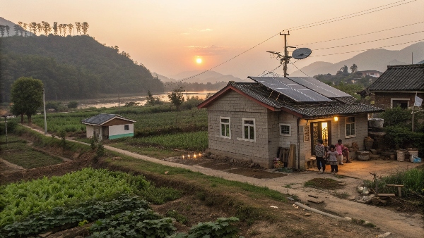 Solar panels on rural home