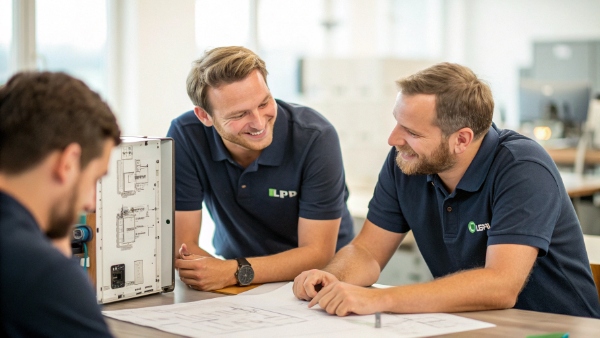 A photo of the Daopulse engineering team collaborating with a client