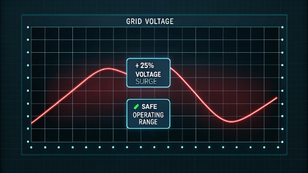 A graph showing an extreme power grid voltage spike