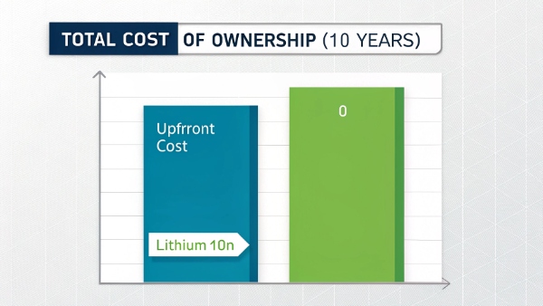 A simple chart showing the upfront cost of lead-acid vs lithium-ion, and the total 10-year cost
